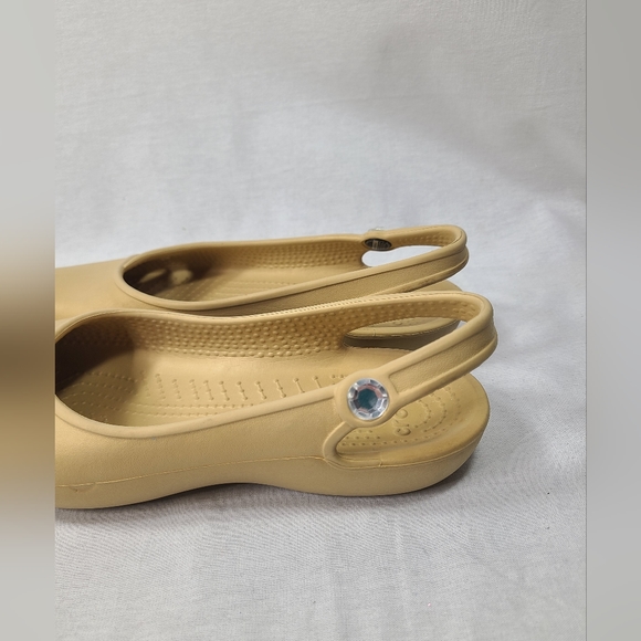 Crocs Olivia Gold Beige Croslite Slingback Jeweled Flats Women 7 - Picture 9 of 10